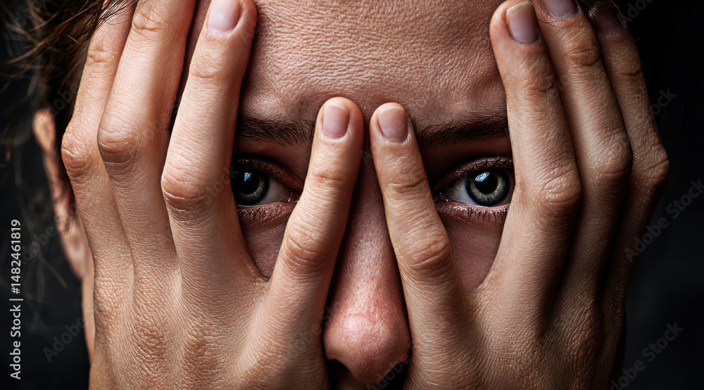 A poignant expression of vulnerability reflects in the subject's eyes, symbolizing fear and hesitation.