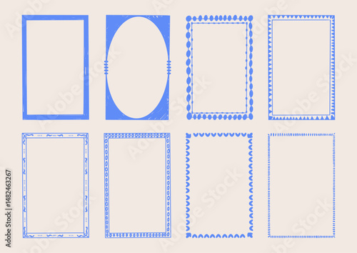 Vintage hand drawn frames for greeting cards, wedding and birthday party, picnic. Doodle art. Mediterranean sea coastal aesthetics.