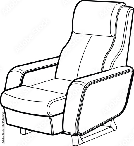 Recliner chair silhouette, Silhouette of a recliner chair with an extended footrest and shown in side view vector art illustration