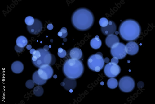 Monochrome bokeh background with soft white glowing circles on black backdrop. Elegant light blur effect for abstract, minimal, or digital vector design and overlays.