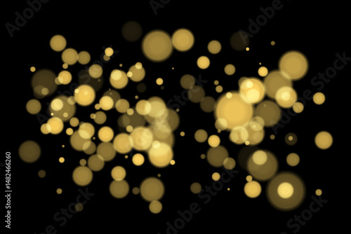 Monochrome bokeh lights on black background with soft glowing circles and smooth blur. Elegant vector overlay for digital, festive, or abstract design with minimal contrast.