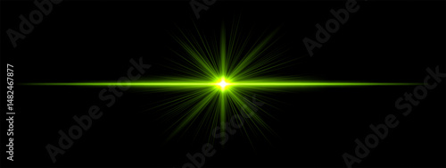 Light burst. Green flash with vertical line glow, high-energy ray effect, strong horizontal highlight, dramatic light concept.