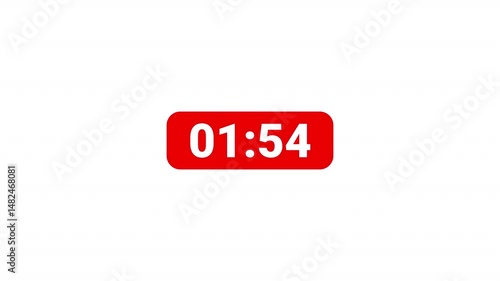 animation of two minutes countdown on transparent background with alpha channel, 2 minutes timer countdown animation, 2 minutes countdown