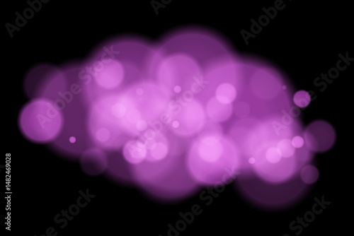 Color bokeh cloud with glowing soft circles on black background. Elegant light blur effect for abstract, dreamy, or minimal vector overlays and digital design.