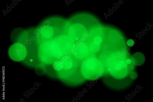 Color bokeh cloud with glowing soft circles on black background. Elegant light blur effect for abstract, dreamy, or minimal vector overlays and digital design.
