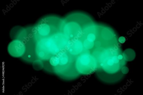 Color bokeh cloud with glowing soft circles on black background. Elegant light blur effect for abstract, dreamy, or minimal vector overlays and digital design.