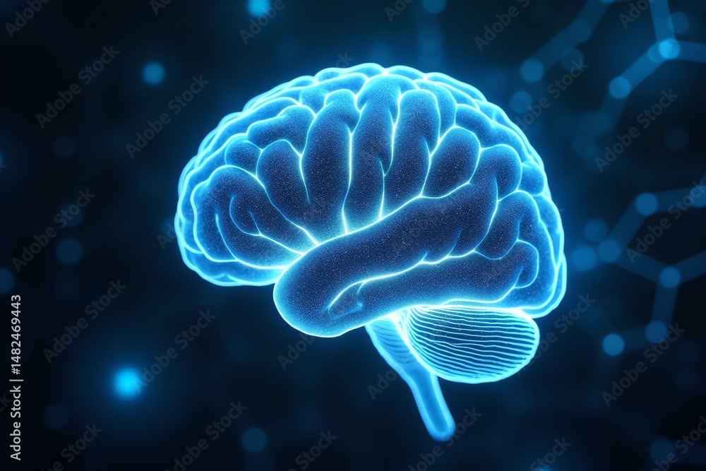Obraz premium Blue human brain radiates neural activity