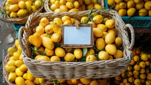 Yellow Mangoes in Woven Basket at Market
