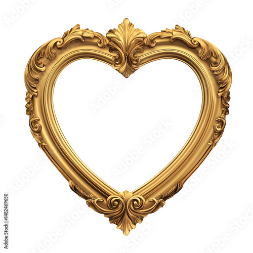 Golden heart-shaped ornate picture frame
, An elegant gold ornate picture frame in the shape of a heart, perfect for romantic or vintage-themed decor.
