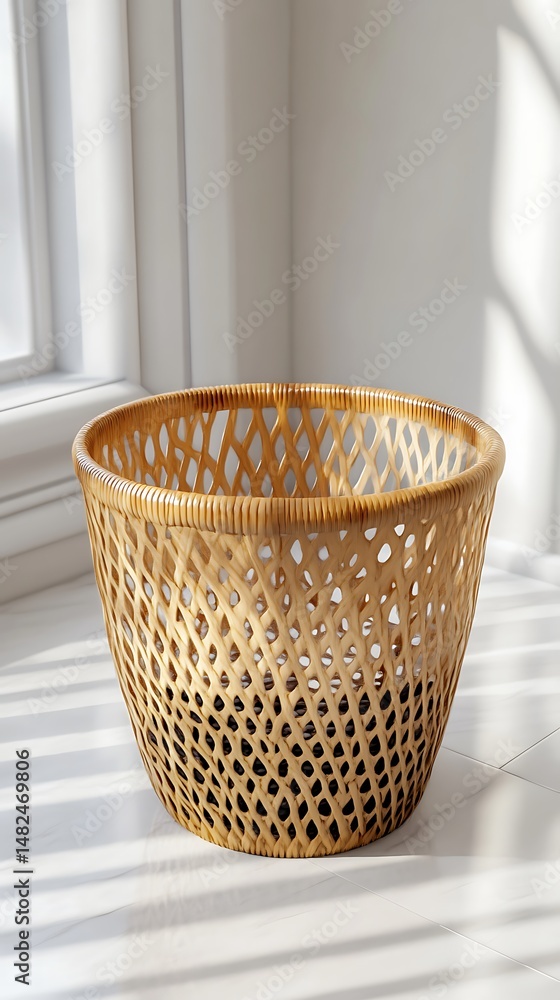 Fototapeta premium Laundry Basket Mockup with Woven Pattern | Plastic Storage Design Display