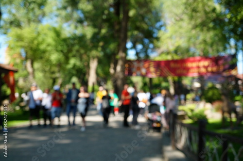 Blurred abstract background. A group of people in a vacation package.
