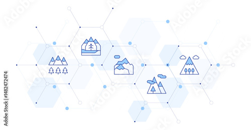 Mountain Banner Vector Illustration with Icon Style in Between. Line Duotone icon. Containing. forest, mountain, aconcagua