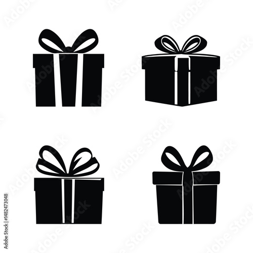 Gift box vector icon isolated on white background. Wrapped present with ribbon and bow, flat style illustration for packaging design, promotions, rewards, giveaways, marketing, and branding use.