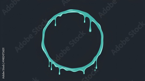 Dripping circle frame set. Melting liquid round border. Paint drops flow. Stringy slime or oil. Vector decorative elements. Hand drawn backgrounds.