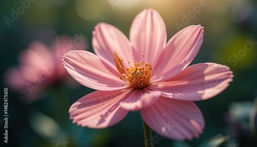 Delicate pink flower in soft sunlight.