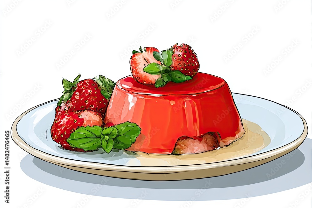 Strawberry Jelly Delight Sweet Dessert with Fresh Berries Mint. Strawberry Jelly Delight Sweet Dessert with Fresh Berries Mint.