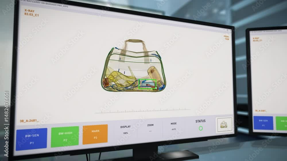 Visual X Scan Modern Airport Scanner Device Shows Visual Projection Of Dangerous Axe ...
