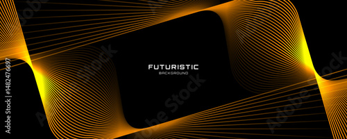 3D golden lines techno abstract background overlap layer on dark space with waves effect decoration. Modern graphic design element stripes style concept for web, poster, flyer, card, or brochure cover