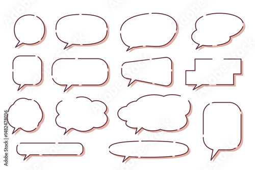 シンプルでゆるいスモーキーピンクと紫のふきだしセット