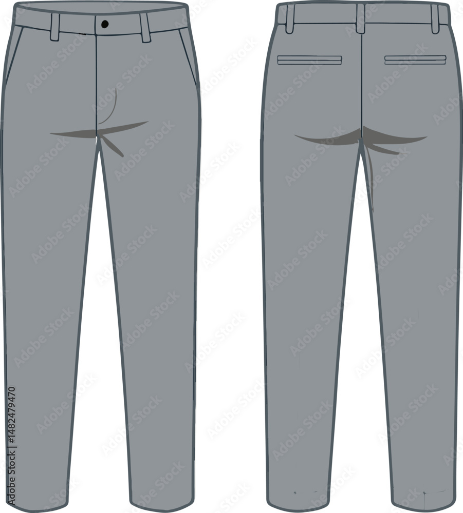 Formal grey trousers, front and back view Formal grey trousers, front and back view