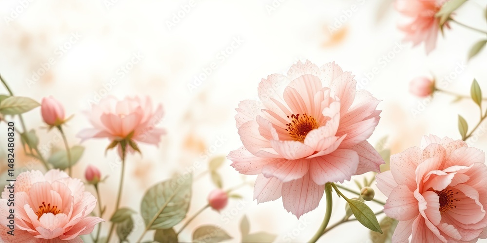Delicate Pink Flowers, Soft Watercolor Illustration Delicate Pink Flowers, Soft Watercolor Illustration