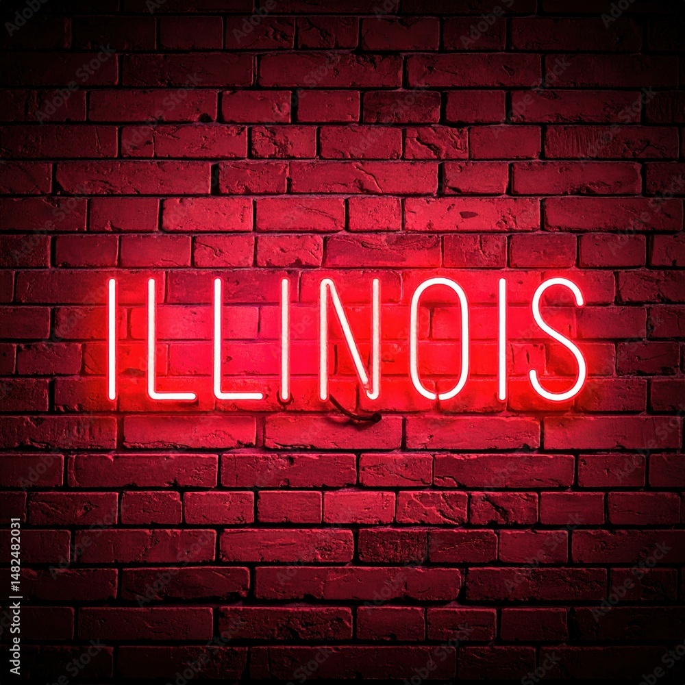 Fototapeta premium Neon illinois sign on red brick wall