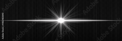 Bright horizontal light flare with glowing rays and subtle streaks on dark background. Clean, minimal vector effect for digital design and highlights.