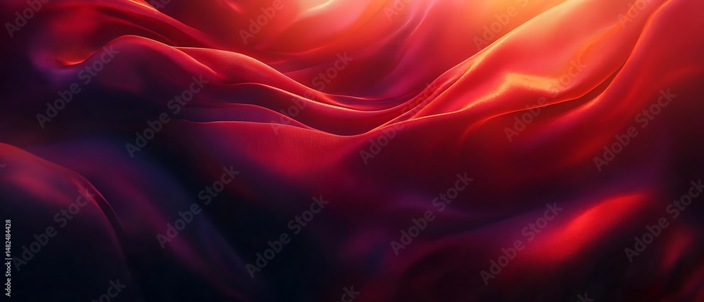 Obraz premium Red silk fabric waves, dark background