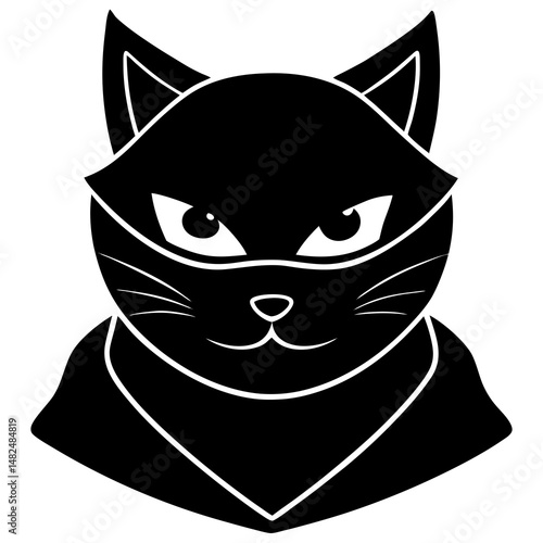 Ninja Cat Vector Illustration, Masked Feline