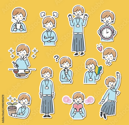 女性の色々なイラストカット　白いフチあり