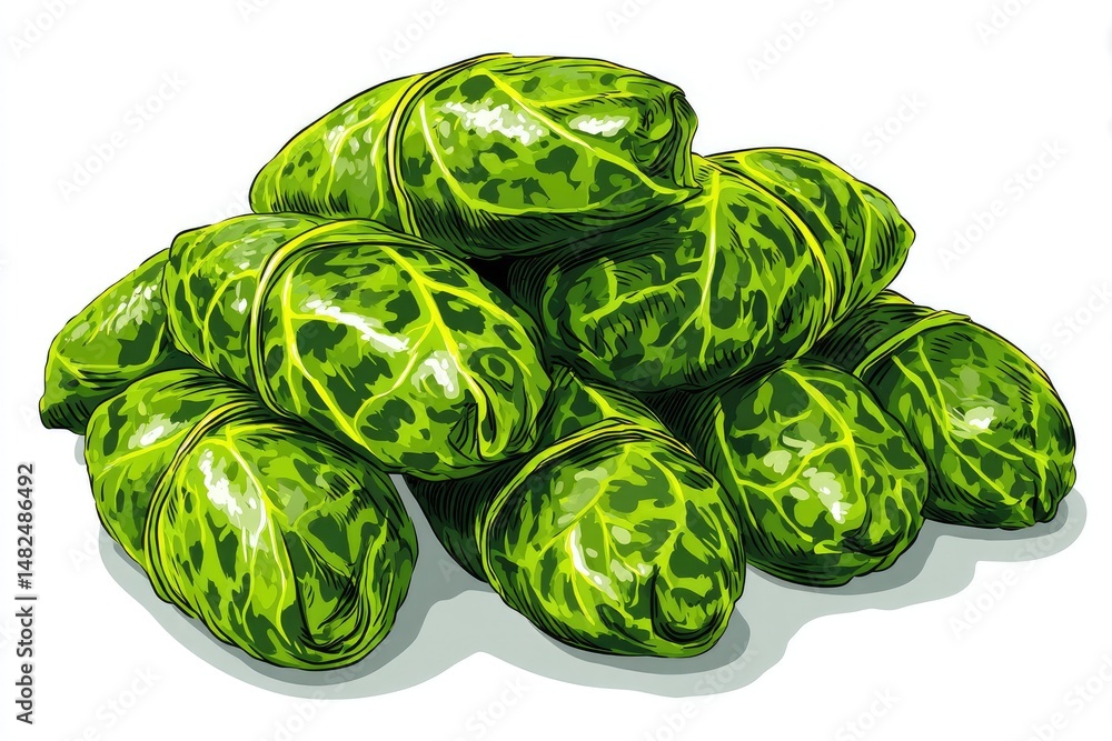 Fototapeta premium Dolma Delight Stuffed Grape Leaves with Fresh, and Balkan Cuisine.