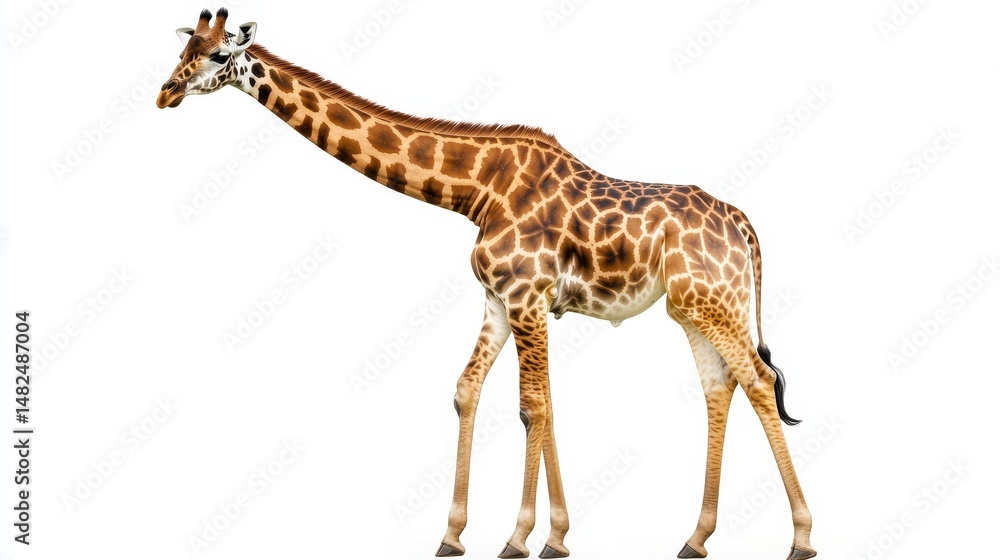 Naklejka premium A giraffe standing isolated on a white background.