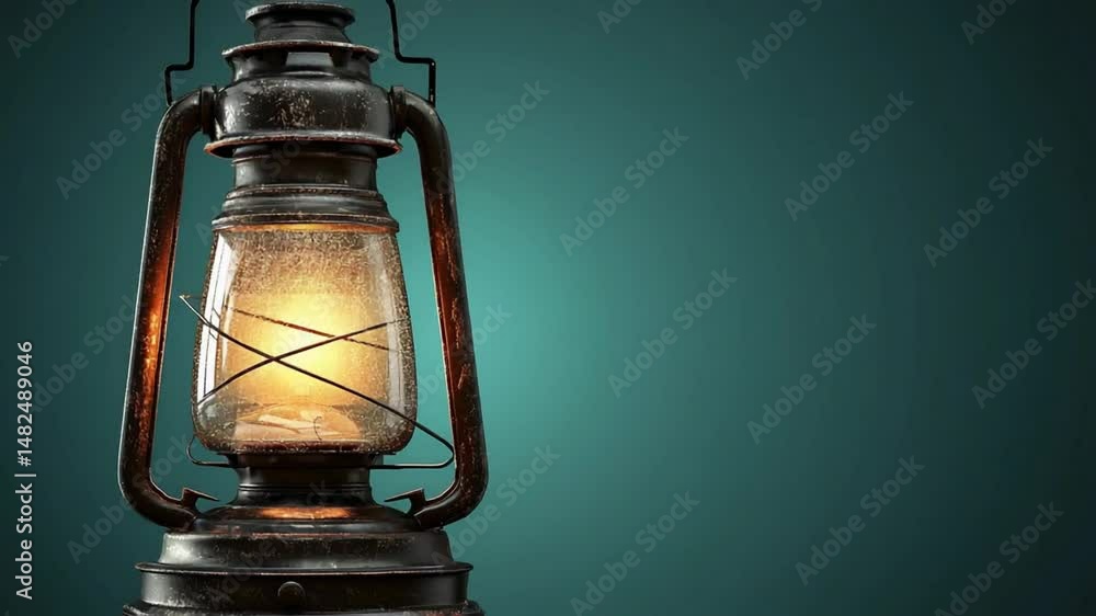 Vintage Oil Lantern with Warm Glow on a Dark Background, Perfect for Rustic or Retro Themes