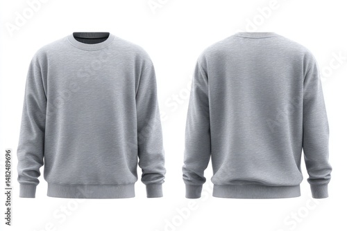 Gray sweatshirt mockup, front and back views