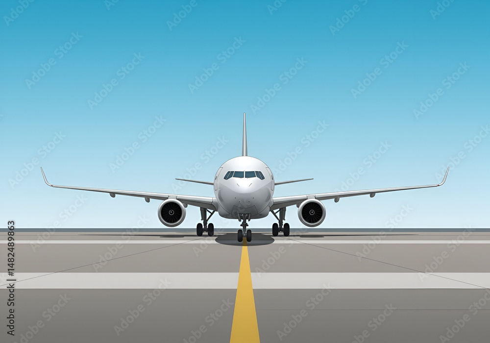 Fototapeta premium Modern Airplane on Runway Against a Clear Sky