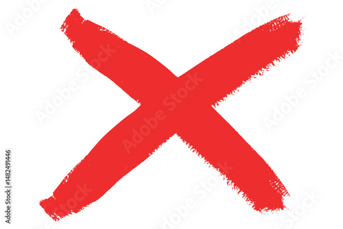 Grunge hand drawn brush stroke red cross x letter vector illustration design element