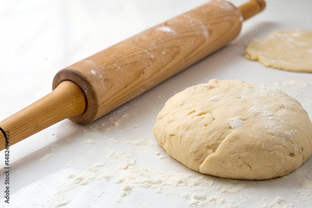 Raw dough and rolling pin isolated on Raw dough and rolling pin isolated on