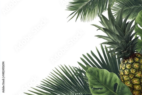 Wallpaper Mural Tropical foliage and pineapple border Torontodigital.ca