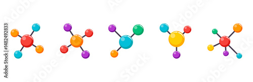 Collection of molecule flat color icons. Chemical structure, atom icon	