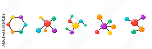 Collection of molecule flat color icons. Chemical structure, atom icon	