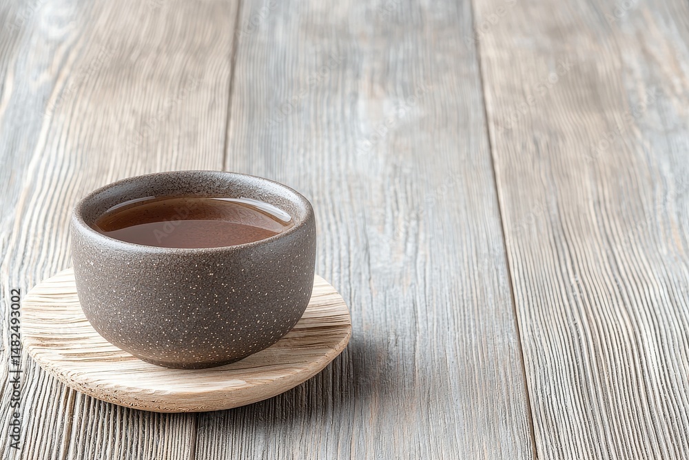 Obraz premium A flatlay of an aged wooden background featuring a ceramic tea set.