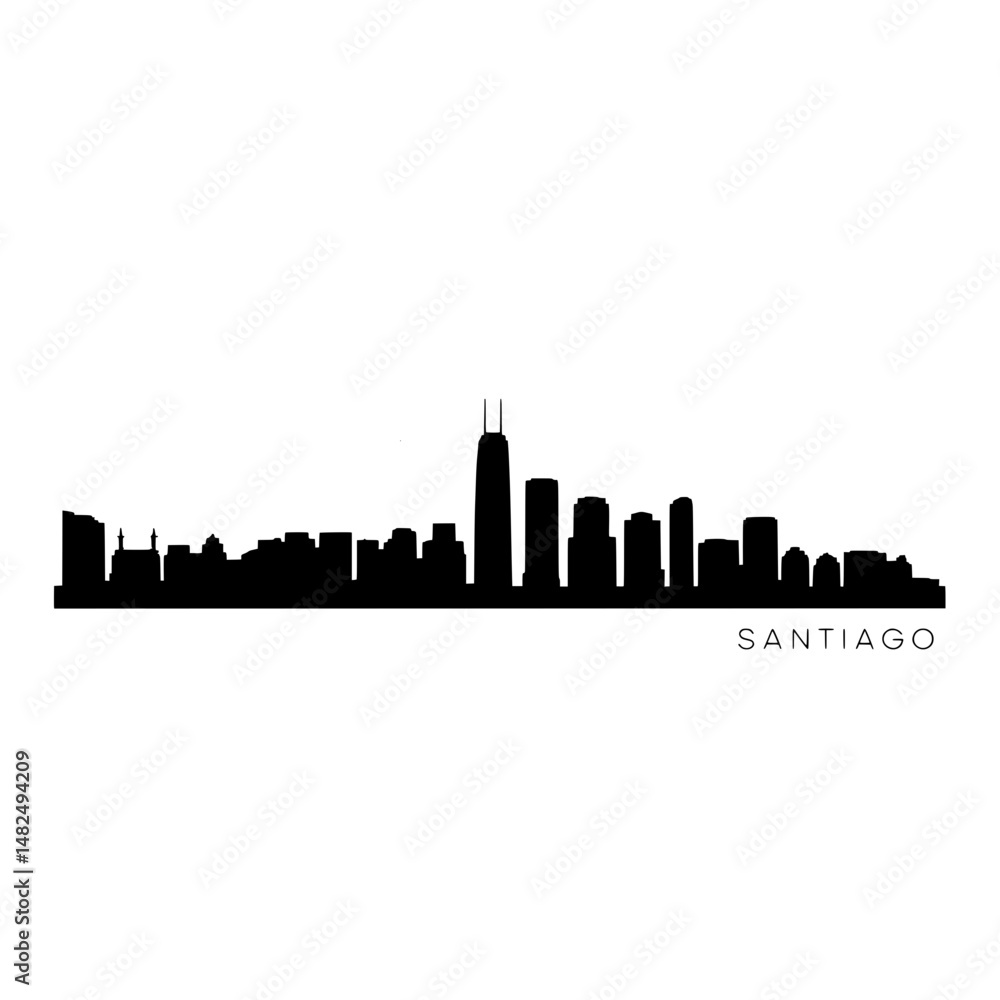 Fototapeta premium Santiago City Skyline Vector – Minimalist Silhouette of Chilean Capital with Andes Mountains