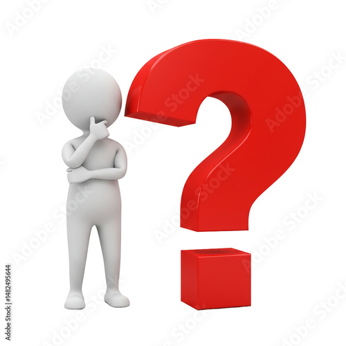 Guy with Red Question Mark Thinking Doubt Inquiry Asking Advice