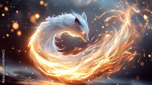 Fire elementals dancing within a swirling vortex of glowing embers