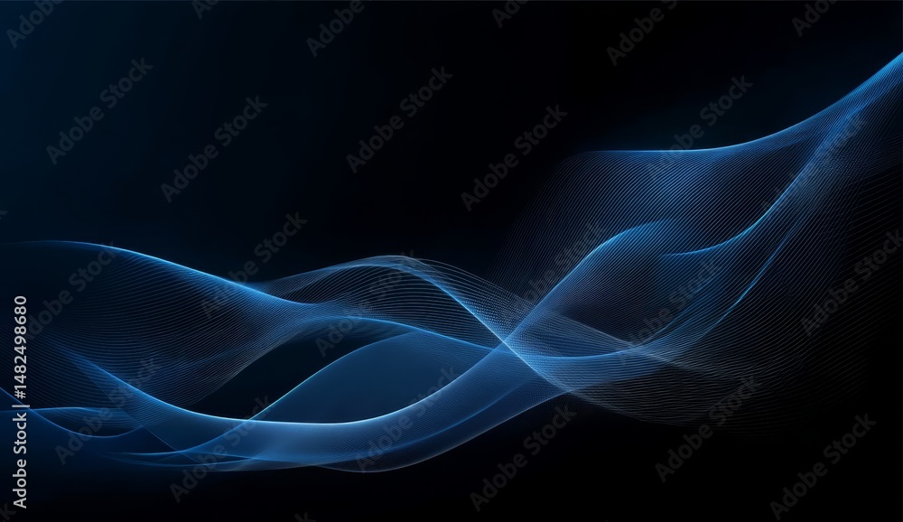 Fototapeta premium Abstract Blue Smoke Waves on Dark Background