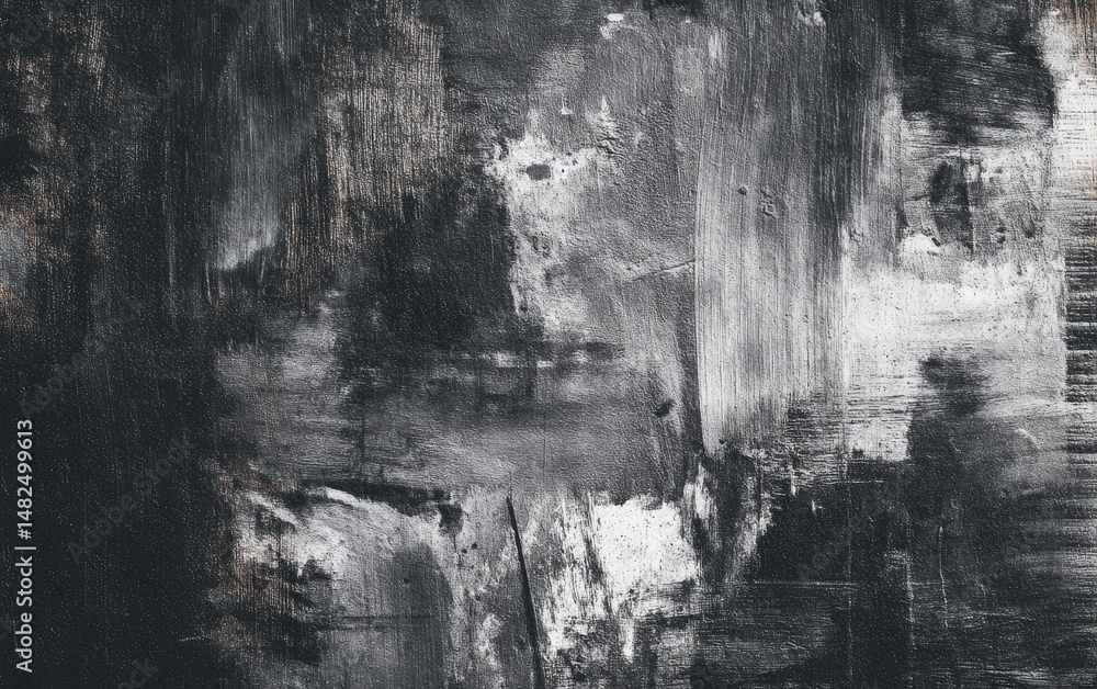 Abstract grayscale painting, textured surface with layers of dark and light tones Abstract grayscale painting, textured surface with layers of dark and light tones