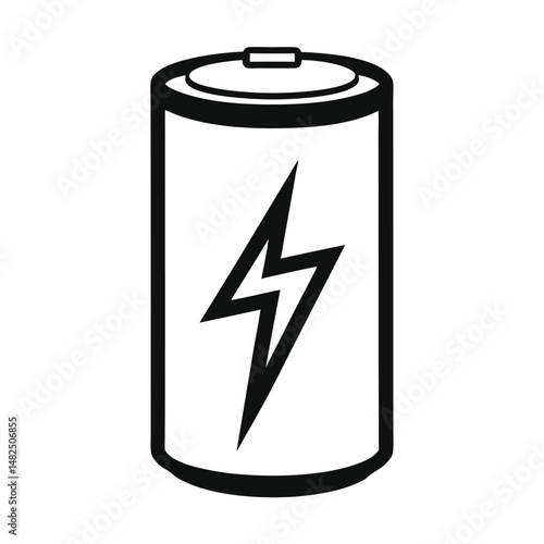 Black and white battery icon representing energy power and charge
