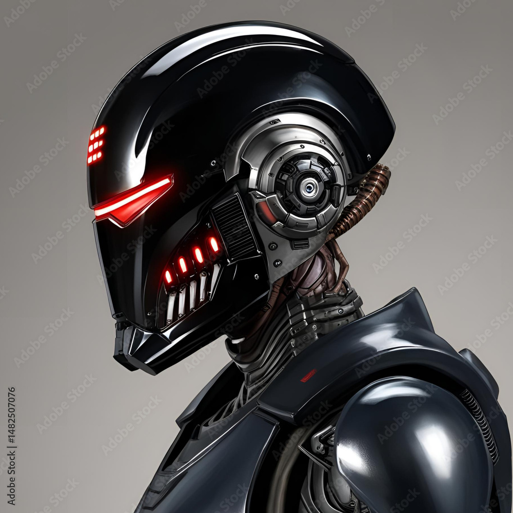 Fototapeta premium Futuristic AI Robot with Headphones in a Neon Tech Environment