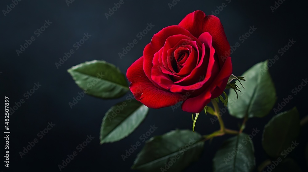 Naklejka premium A luxurious deep red rose against a dark background 