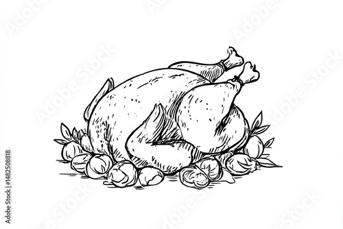 Sketchy Roast Festive Poultry Feast with HandDrawn Style.